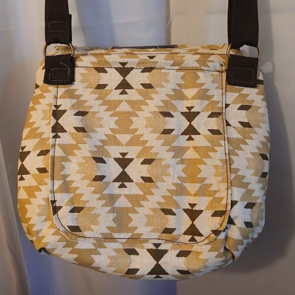 New Pleather trim Southwestern Crossbody Bag Purse Brown Mustard Chevron Sling - Picture 11 of 11